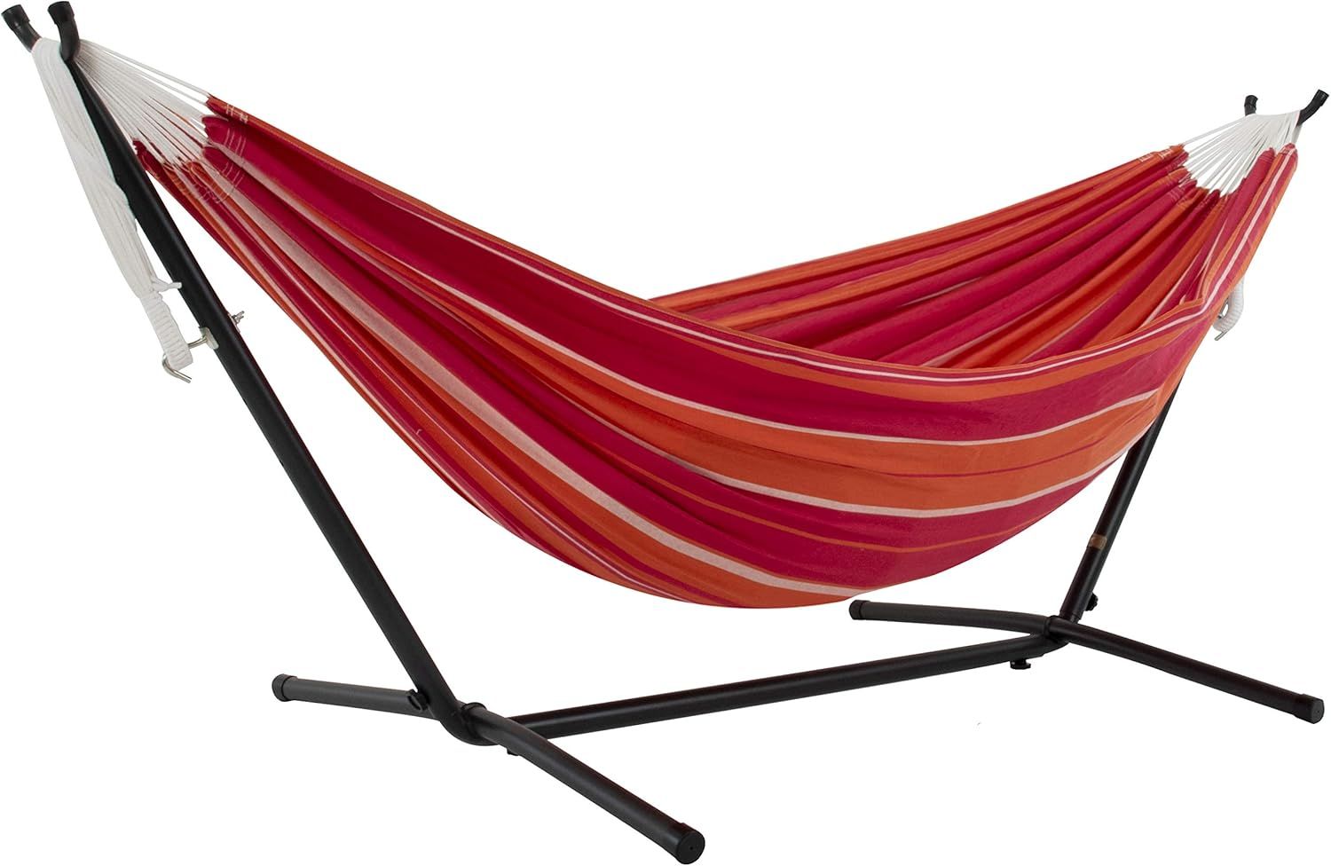 Vivere 9ft Red and Orange Cotton Double Hammock with Steel Stand