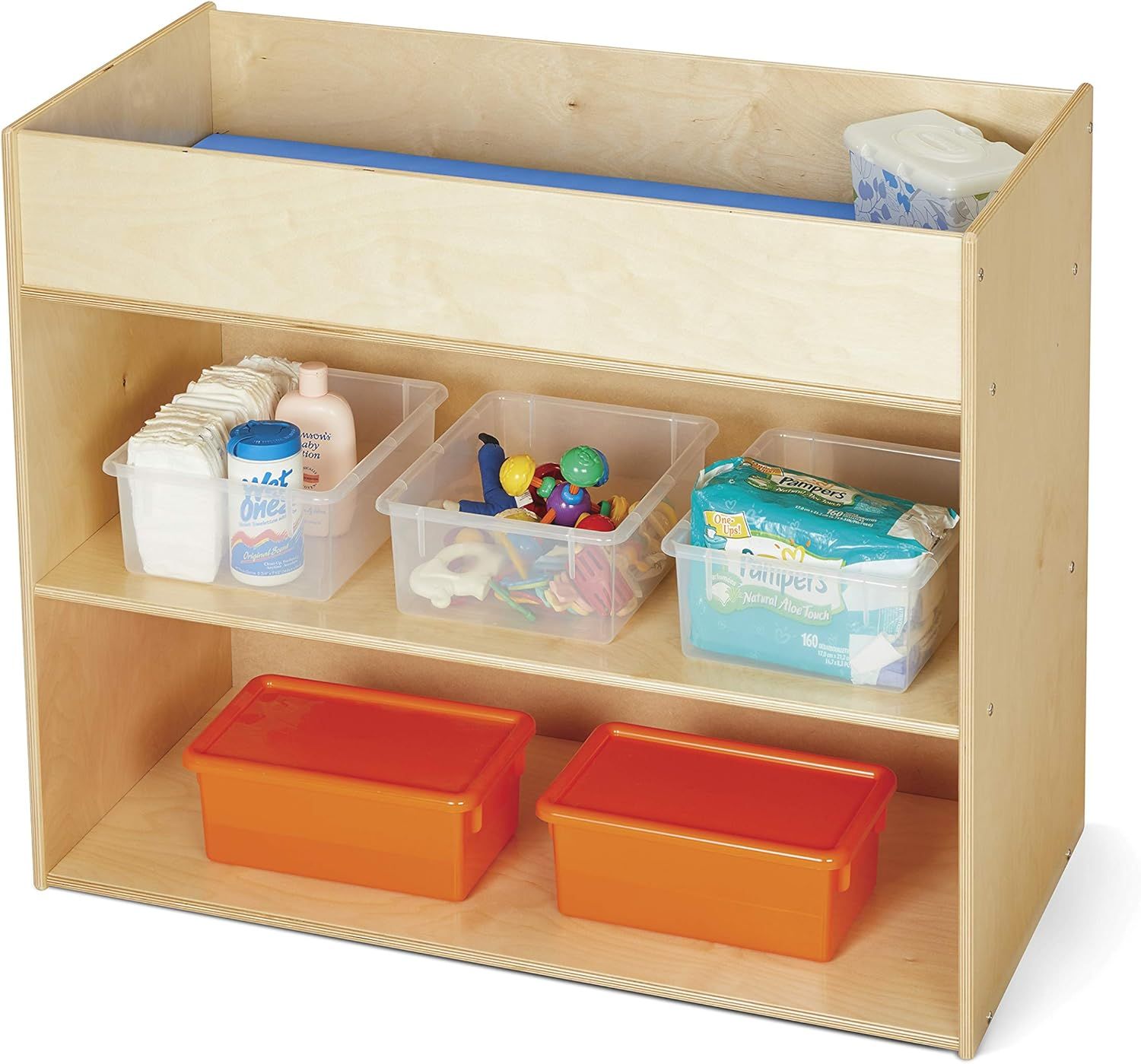 Natural Wood Changing Table with Open Storage