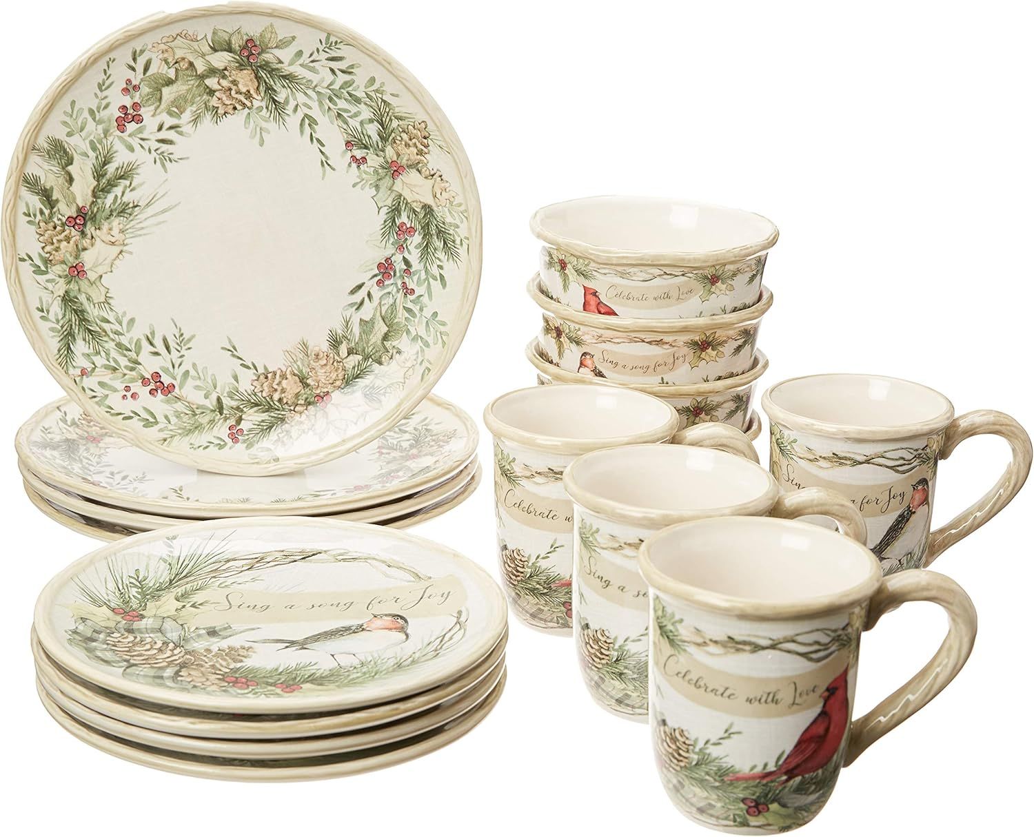 White Ceramic 16-Piece Dinnerware Set for 4