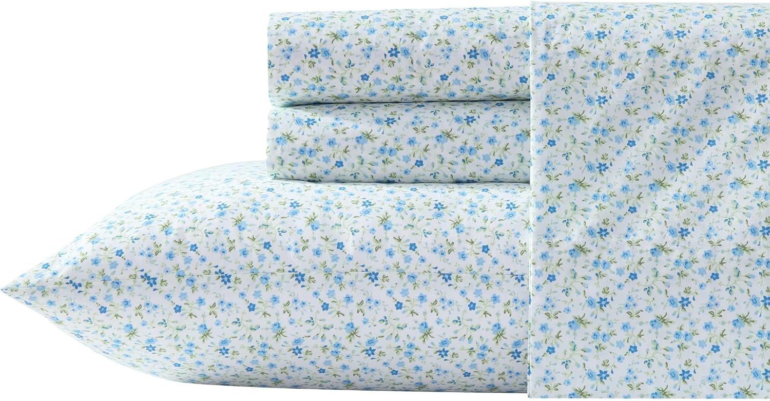Evie Blue Floral Cotton Twin XL Percale Sheet Set