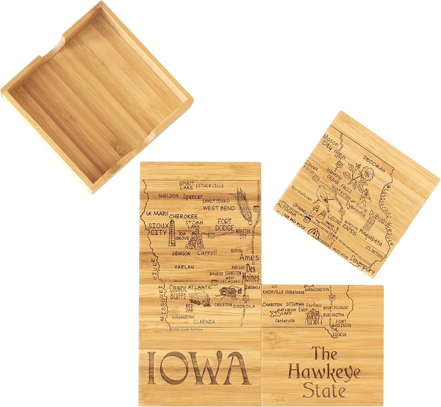 Iowa State Puzzle Bamboo Coaster Set with Case