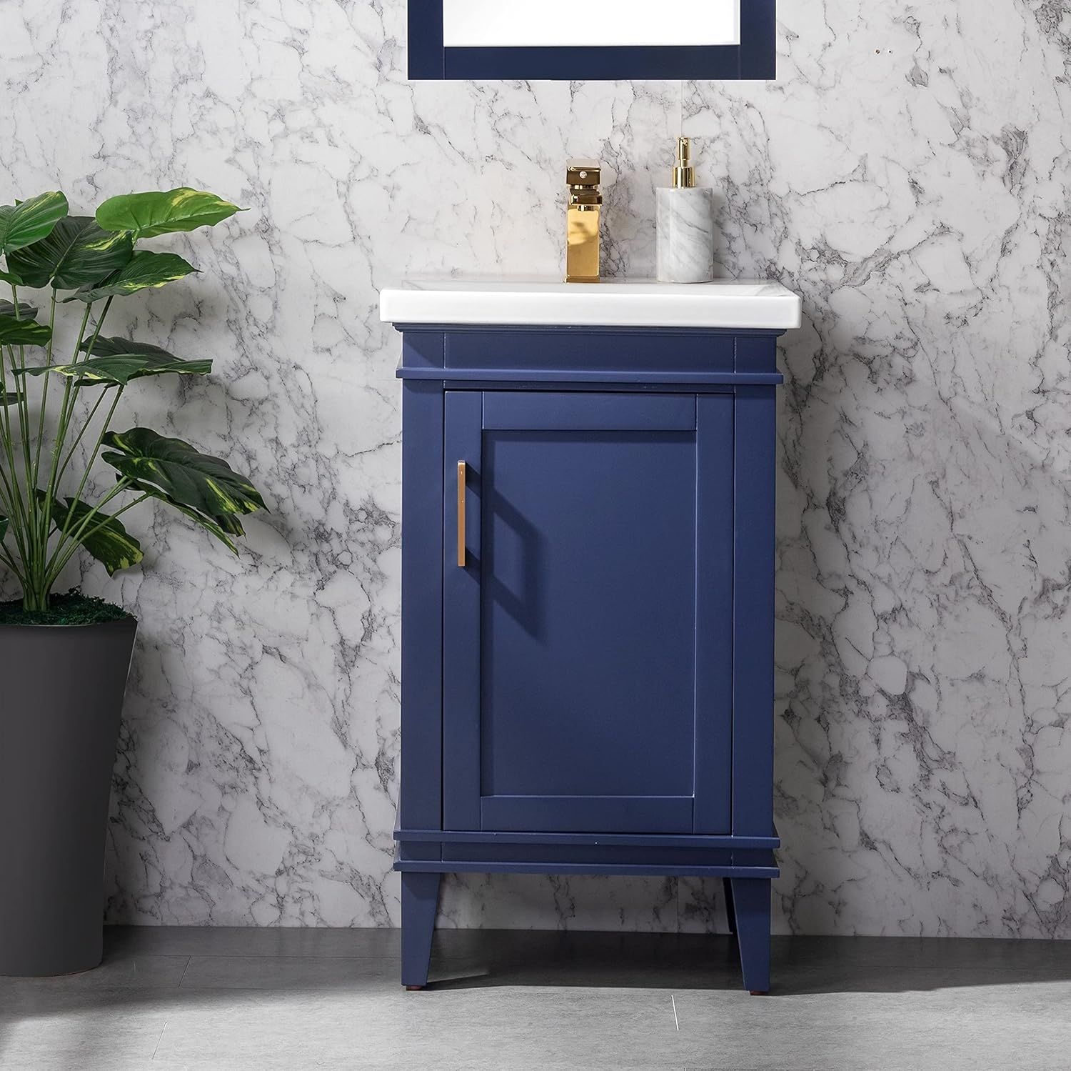 Avery 20" Blue Wood Single Bathroom Vanity with Porcelain Top