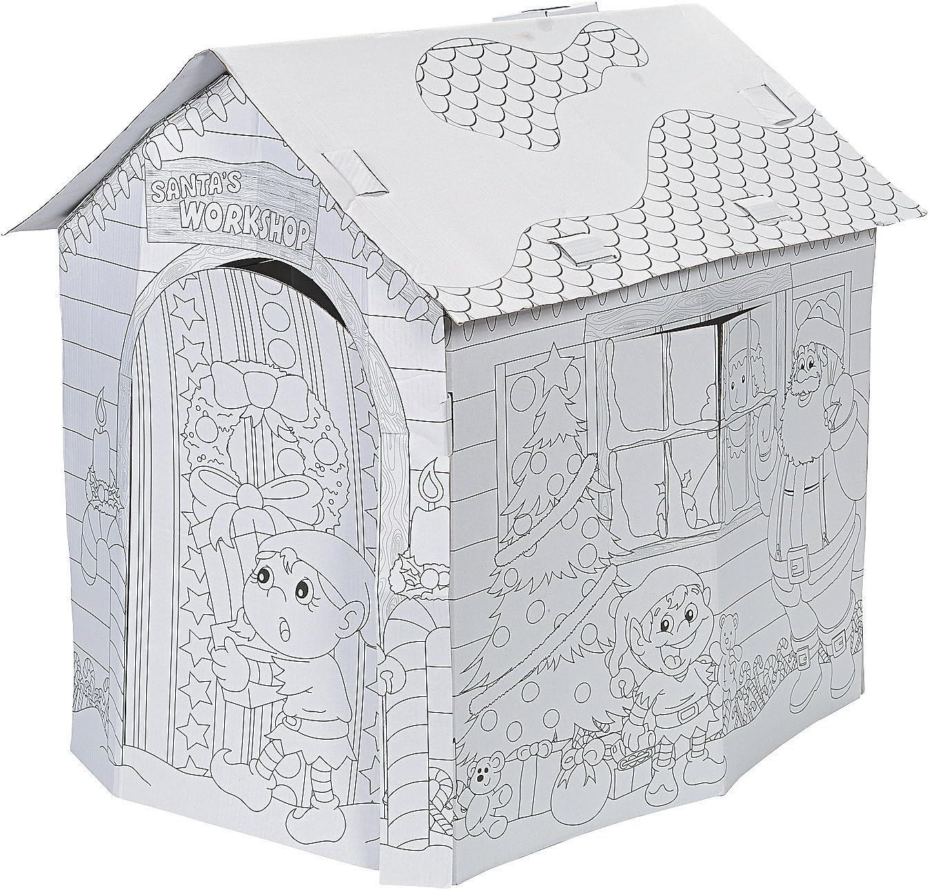 DIY Cardboard Santa Workshop Playhouse for Kids