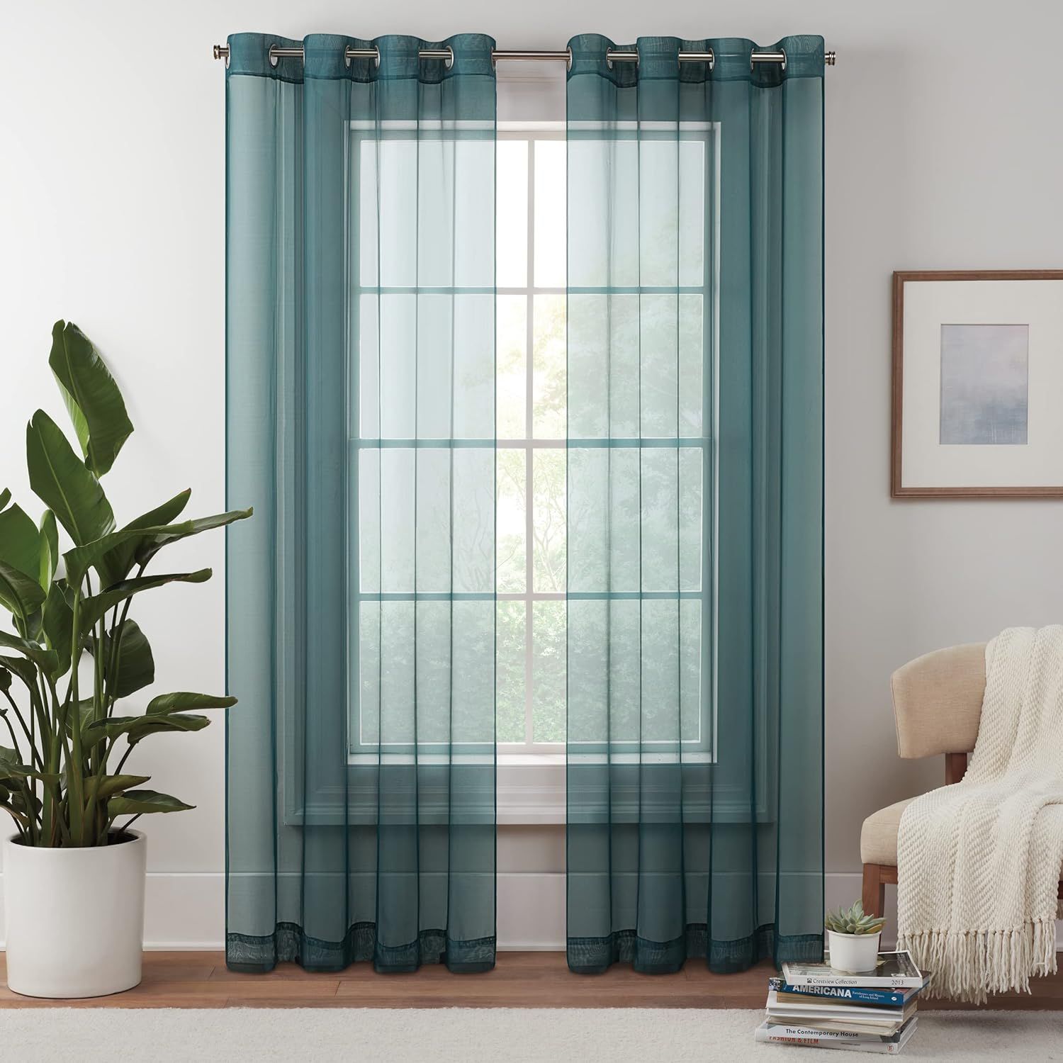 Teal Sheer Grommet Top Light Filtering Curtain Panel