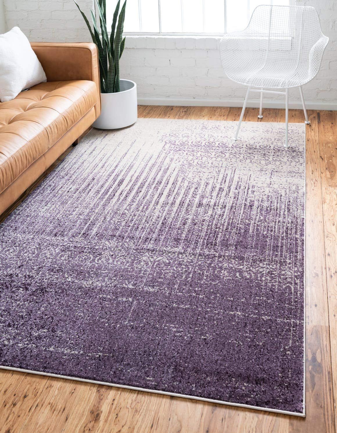 Purple and Ivory Low Pile Reversible Area Rug