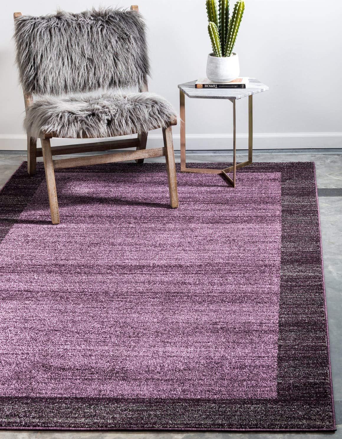 Violet and Gray Rectangular Tufted Synthetic Area Rug