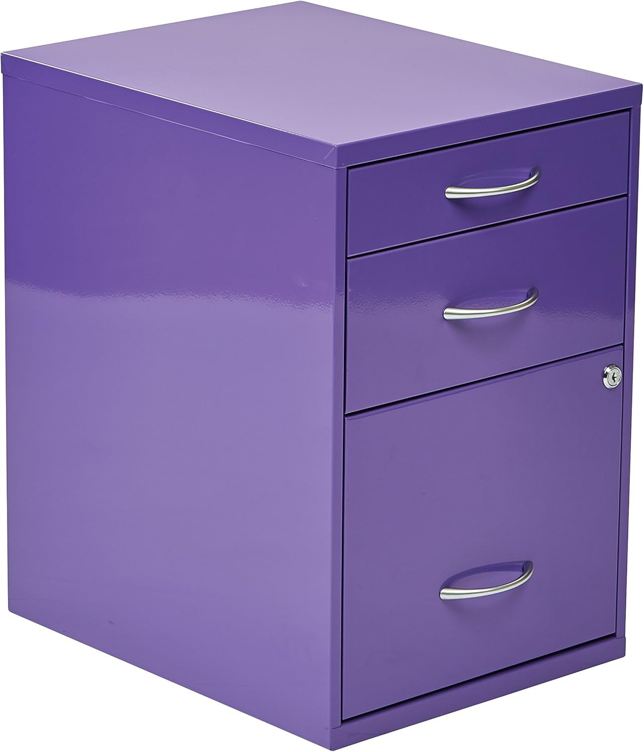 Purple Heavy-Duty Metal 3-Drawer Lockable File Cabinet