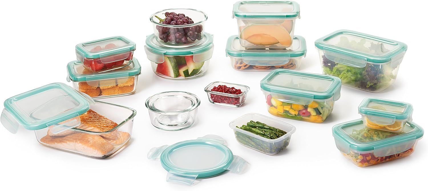 Teal 30-Piece Glass and Plastic Food Storage Container Set