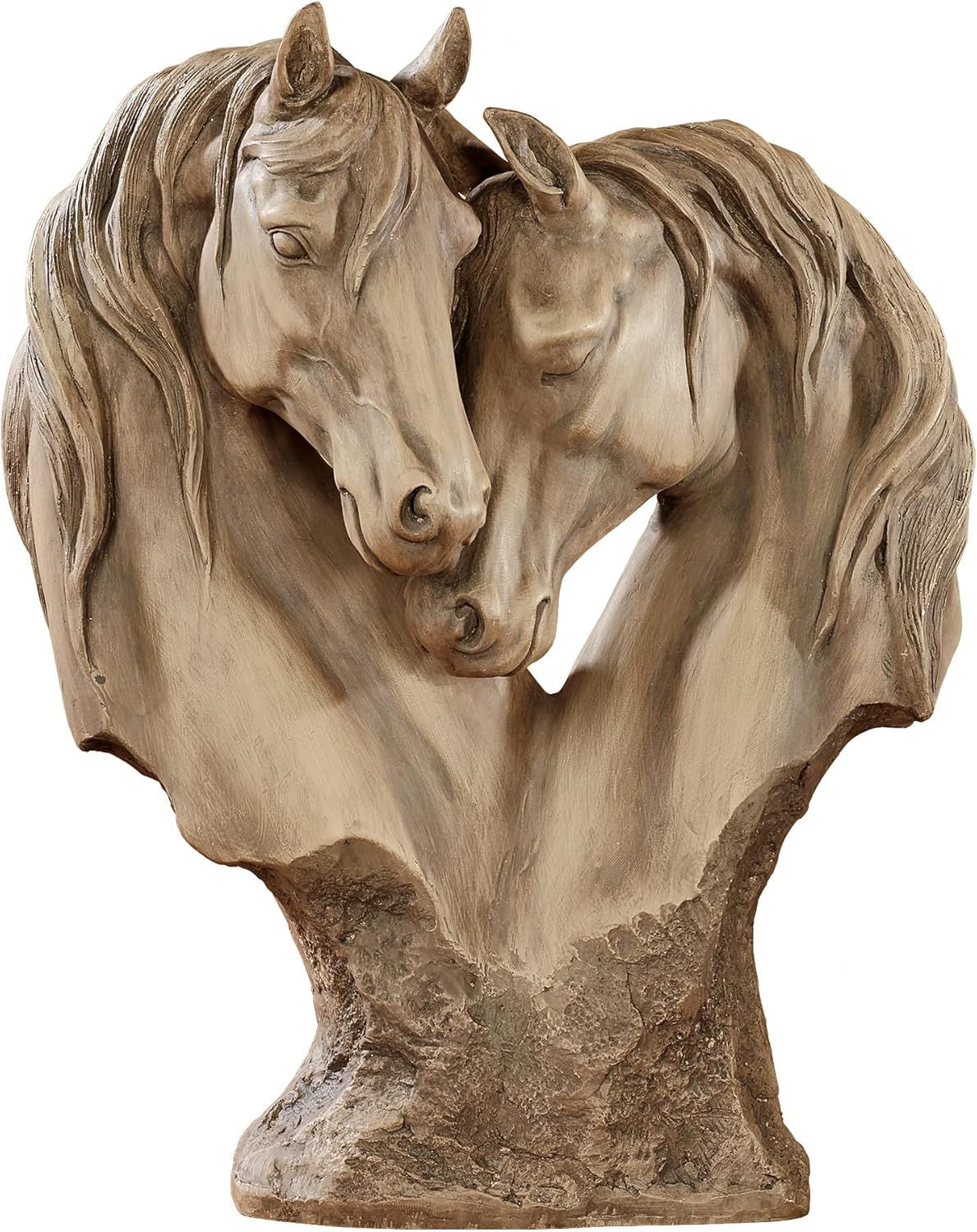 Tan Resin Loving Horses Farmhouse Table Sculpture