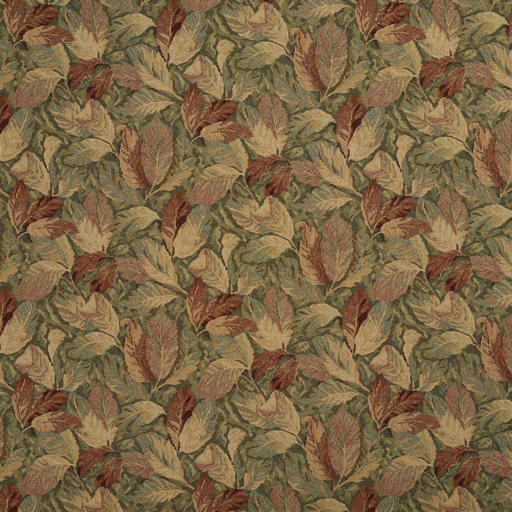 Green and Burgundy Floral Tapestry Upholstery Fabric by the Yard