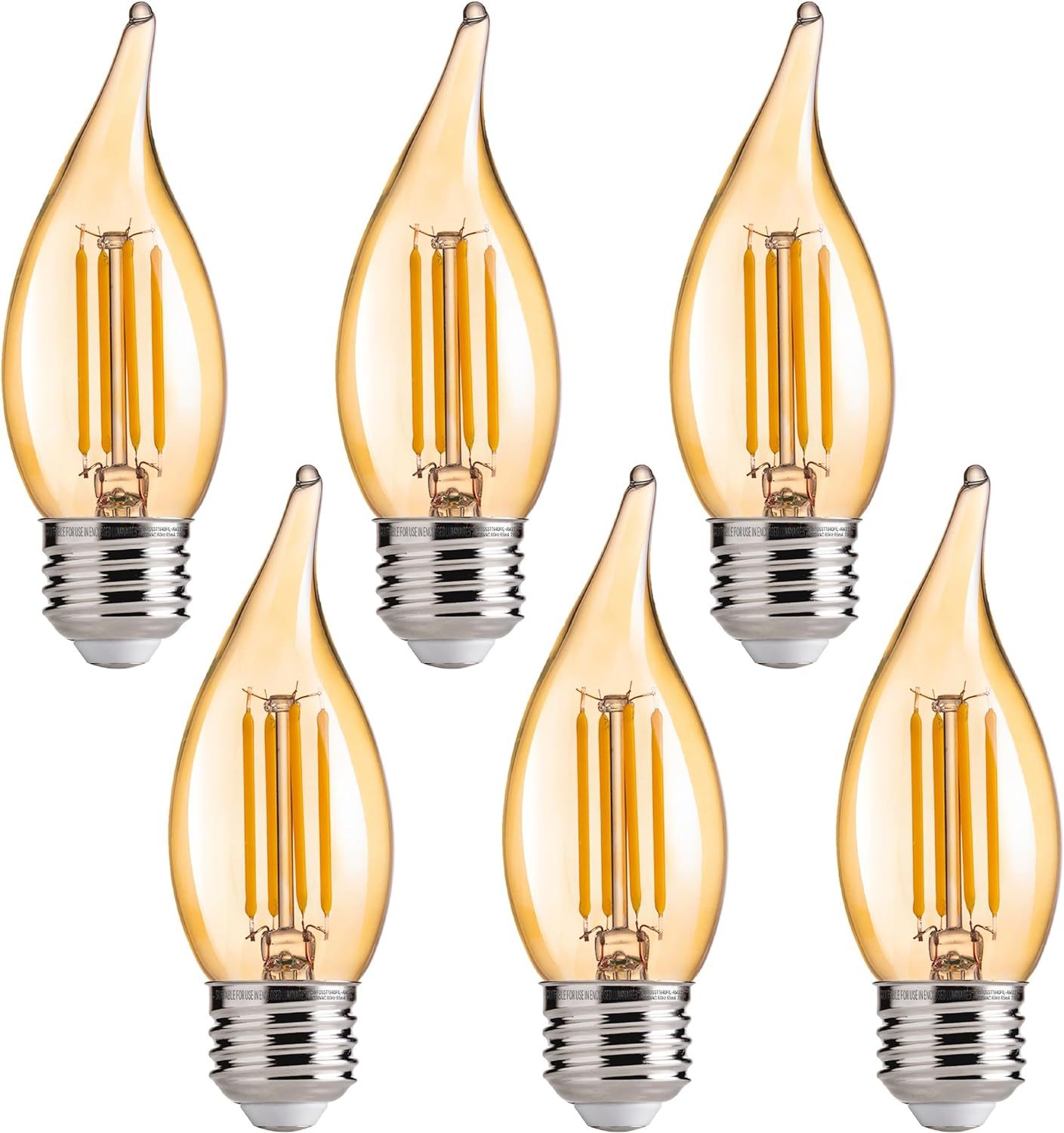 Amber Glass Dimmable LED Candelabra Bulbs 6-Pack