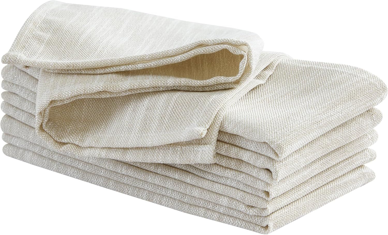 Elegant Shimmery Beige Polyester Square Napkin Set, 18" x 18"