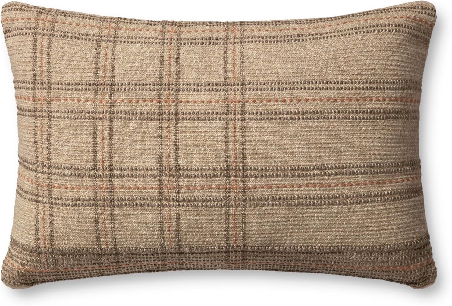 Tan and Terracotta Plaid 16'' x 26'' Pillow with Down Insert