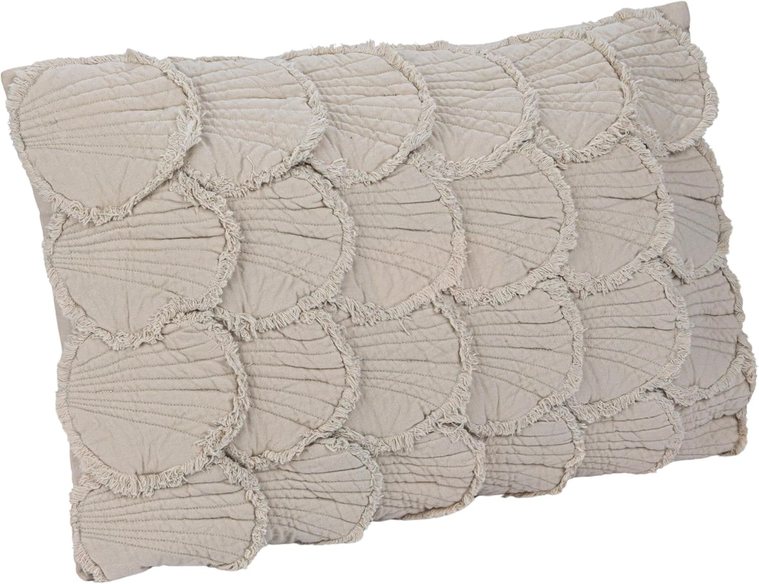 Sage Cotton Lumbar Pillow with Quilted Seashells