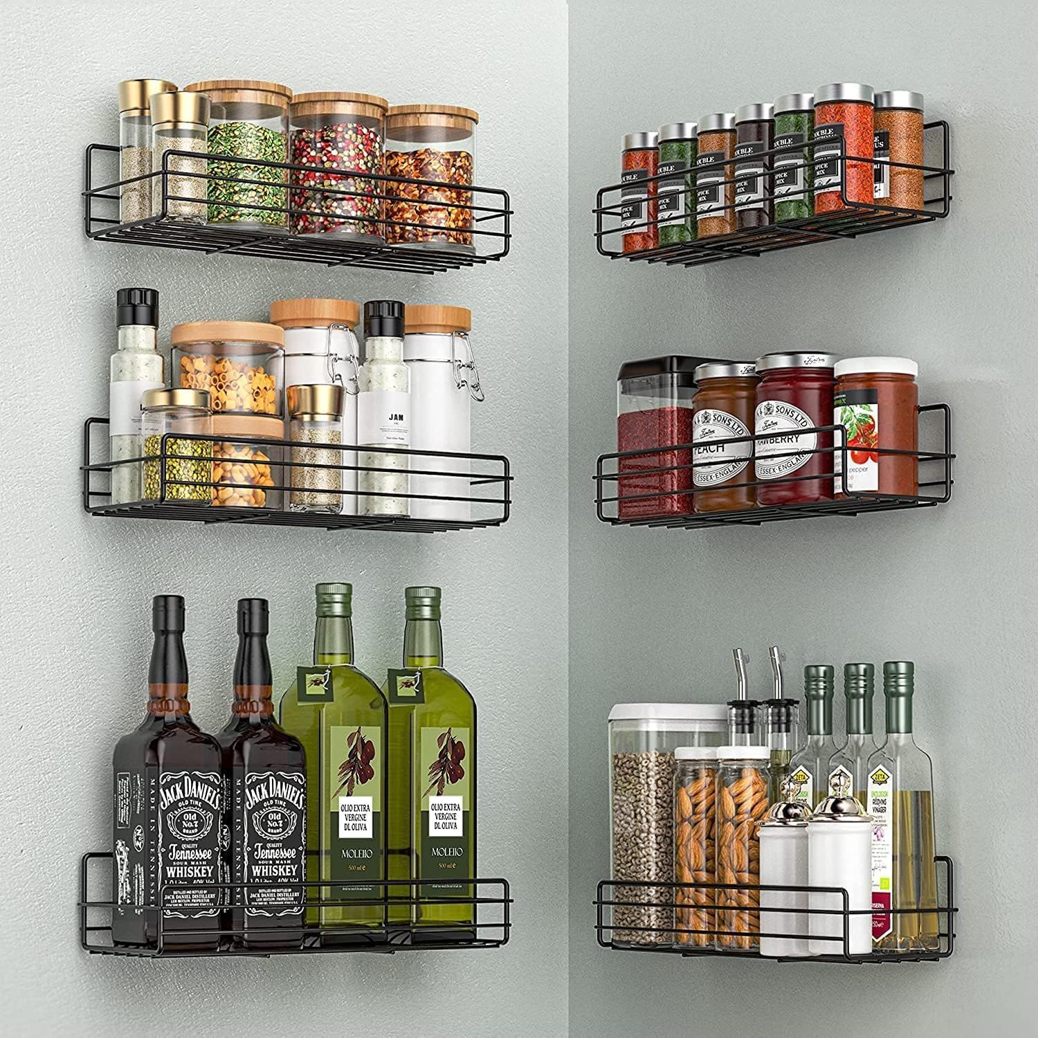 Black Carbon Steel Wall-Mounted Spice Rack Organizer Set