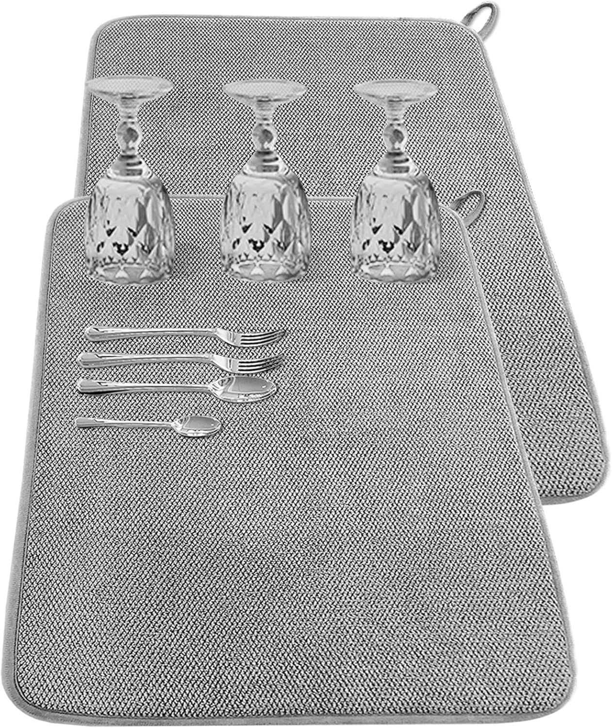 Gray Microfiber Foldable Large Dish Drying Mat Set