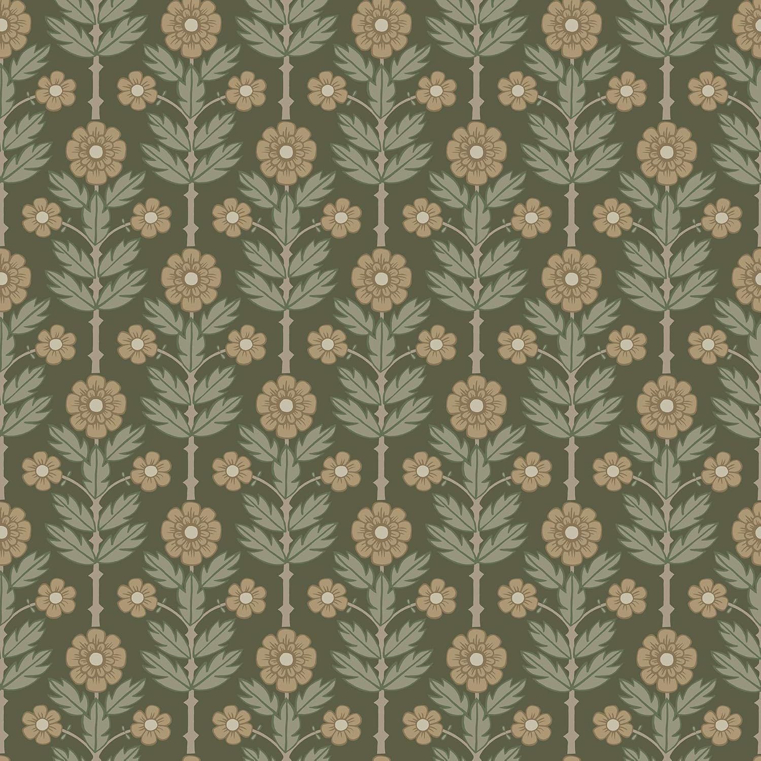 Aya Green and Beige Floral Non-pasted Wallpaper