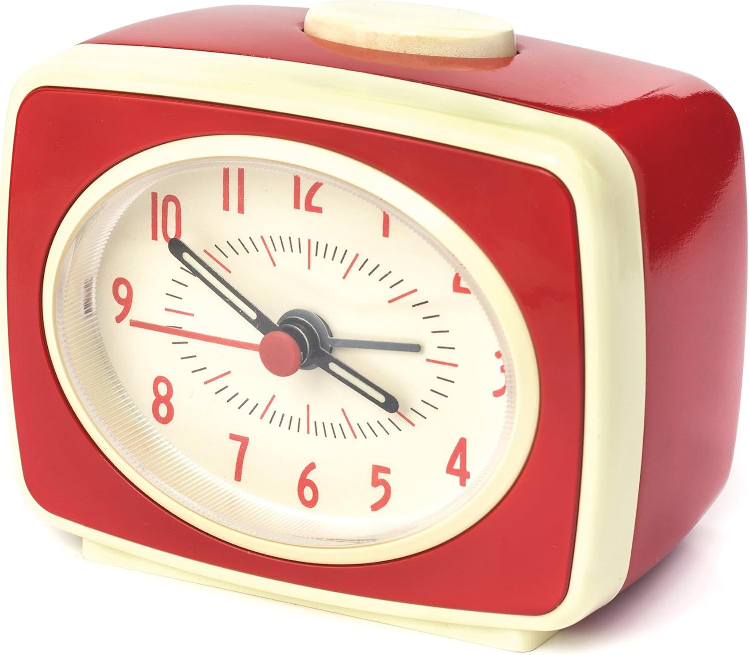 Retro Red and Cream Analog Alarm Clock with Glow Hands