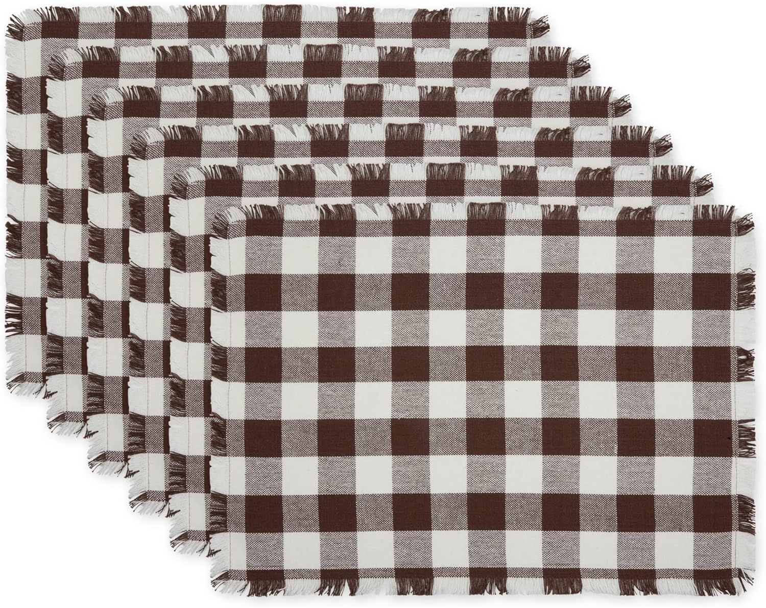 Bark Brown and White Checkered Cotton Placemats, Set of 6