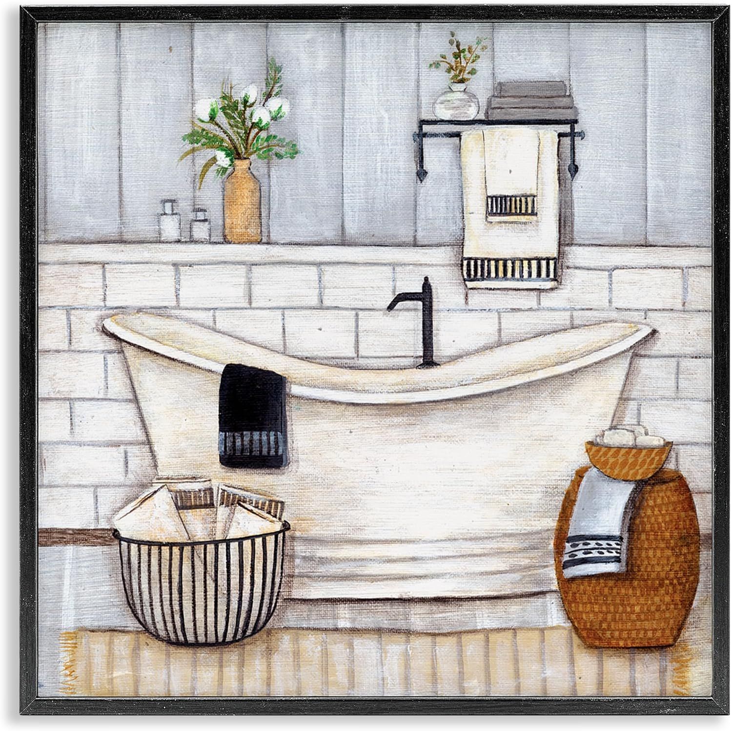Farmhouse Style Neutral Gray Bathroom Canvas Print, 17x17