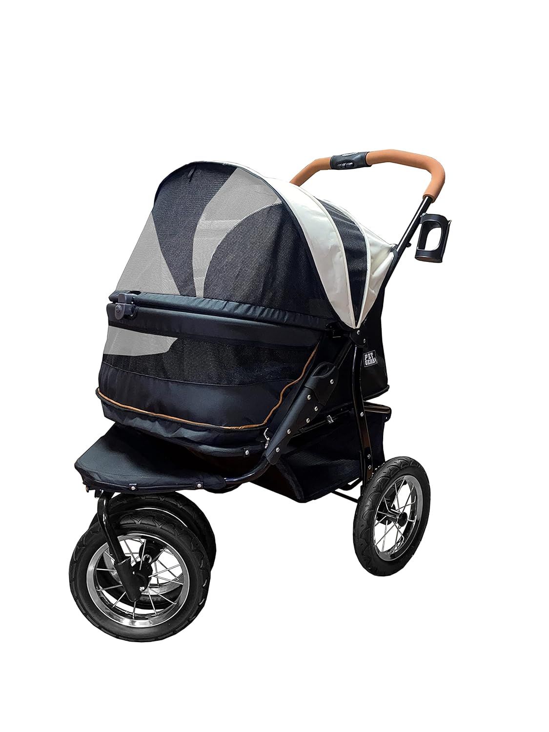 Ecru Double Pet Stroller with Gel-Filled Tires