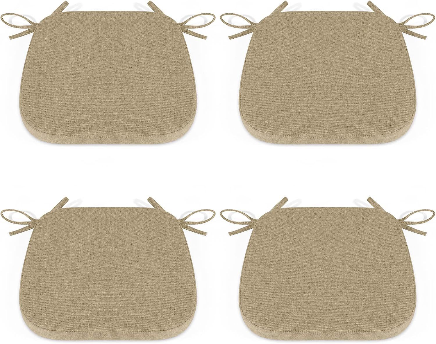 Natural Linen Foam Padded Non-Slip Dining Chair Cushions, Set of 4