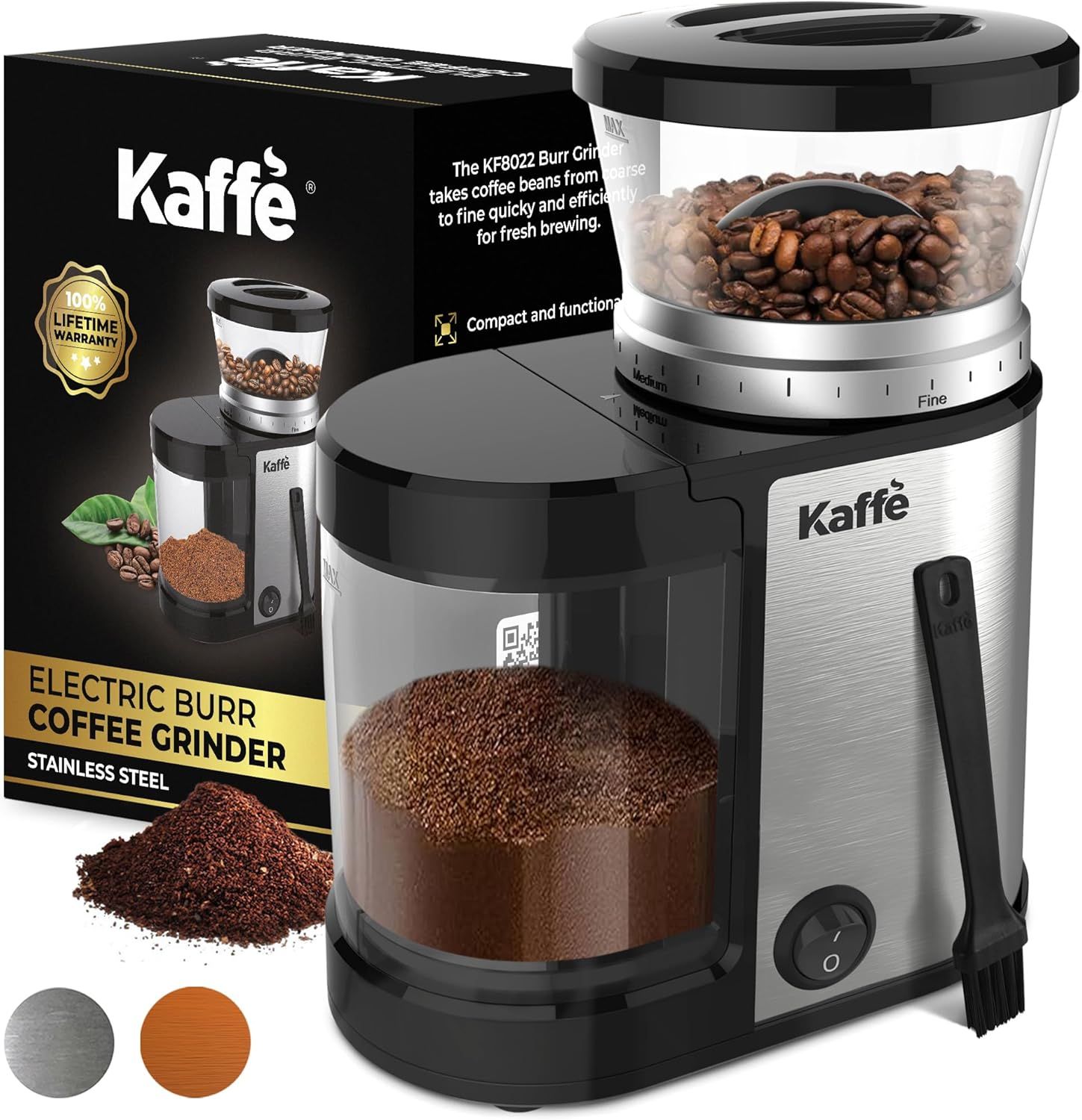 Kaffe Stainless Steel Electric Burr Coffee Grinder with Adjustable Coarseness