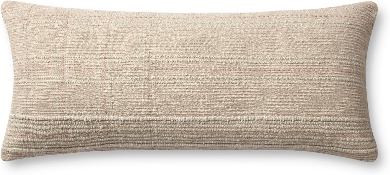 Ivory and Blush Textured Lumbar Pillow with Down Insert