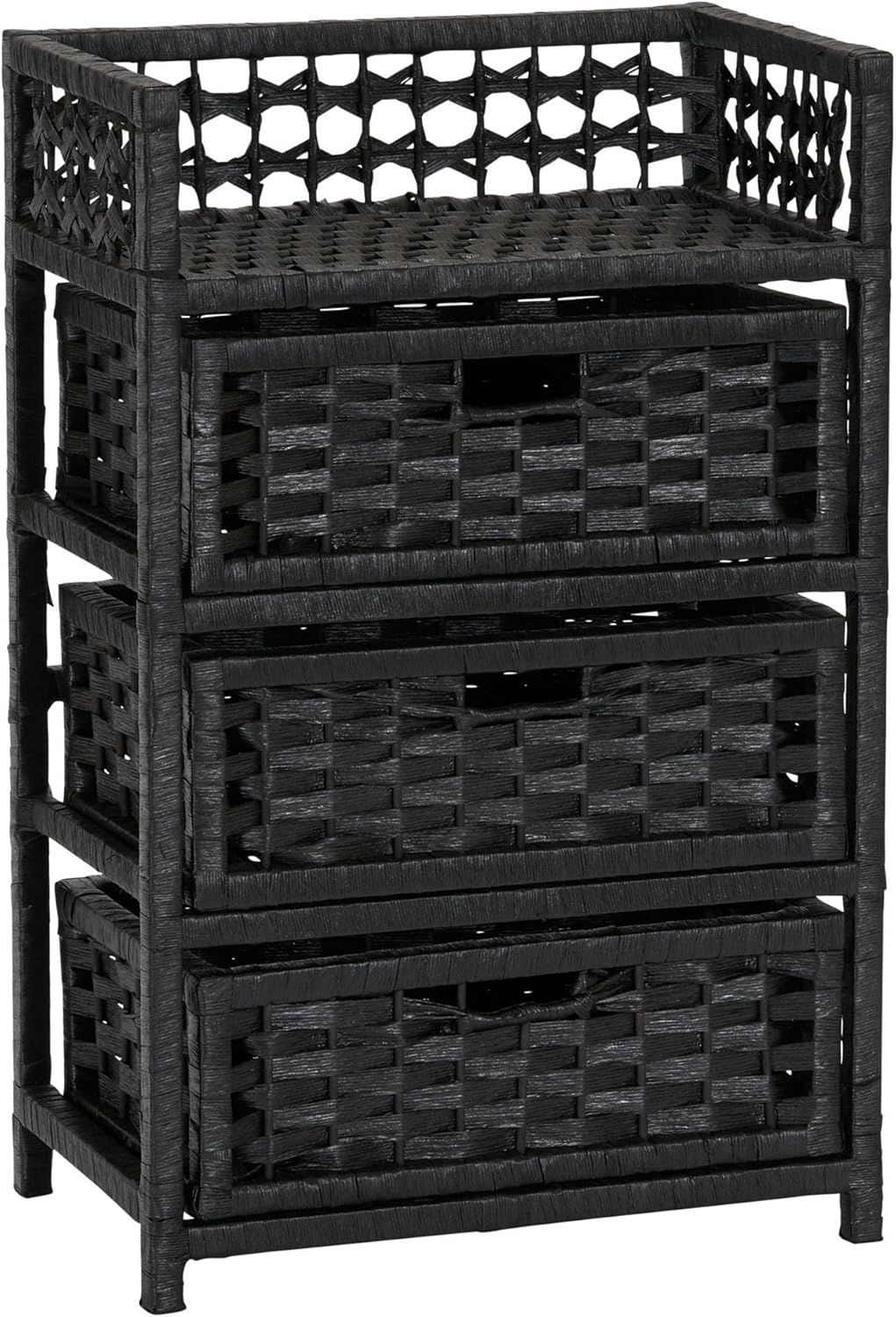 Sleek Black Paper Rope 3-Drawer Compact Chest