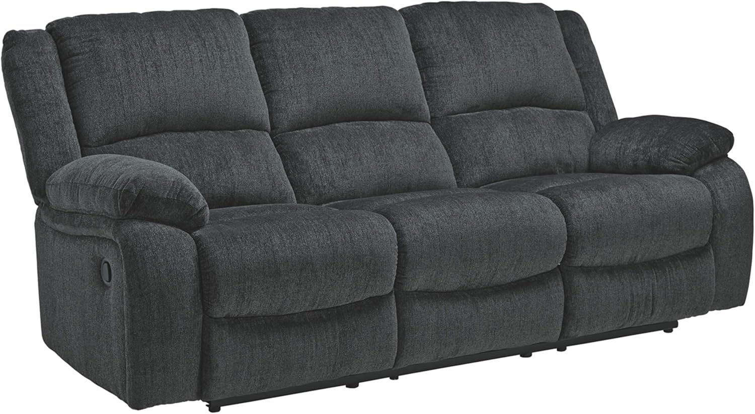 Slate Gray Fabric Manual Reclining Sofa with Thick Cushions