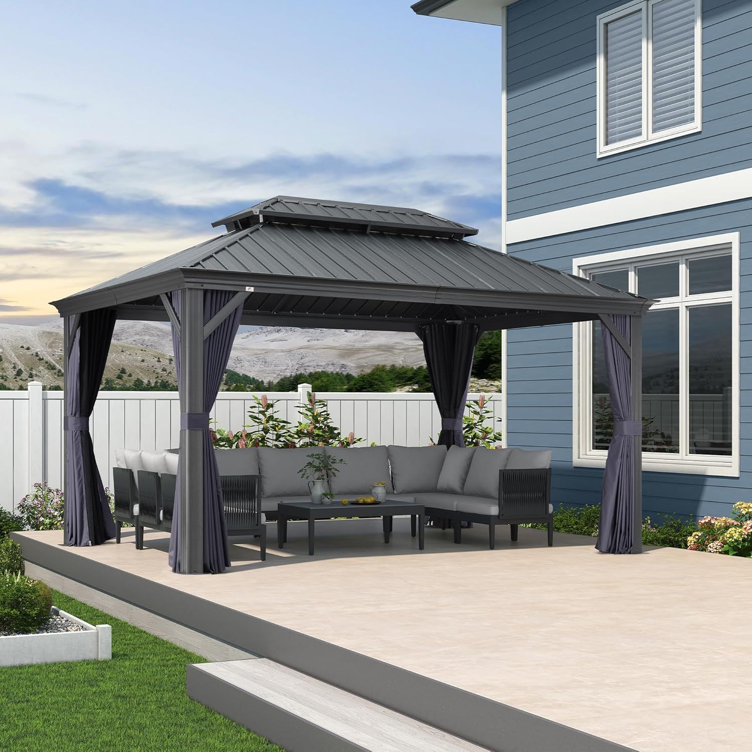 Navy Blue 10' x 14' Aluminum and Steel Hardtop Gazebo