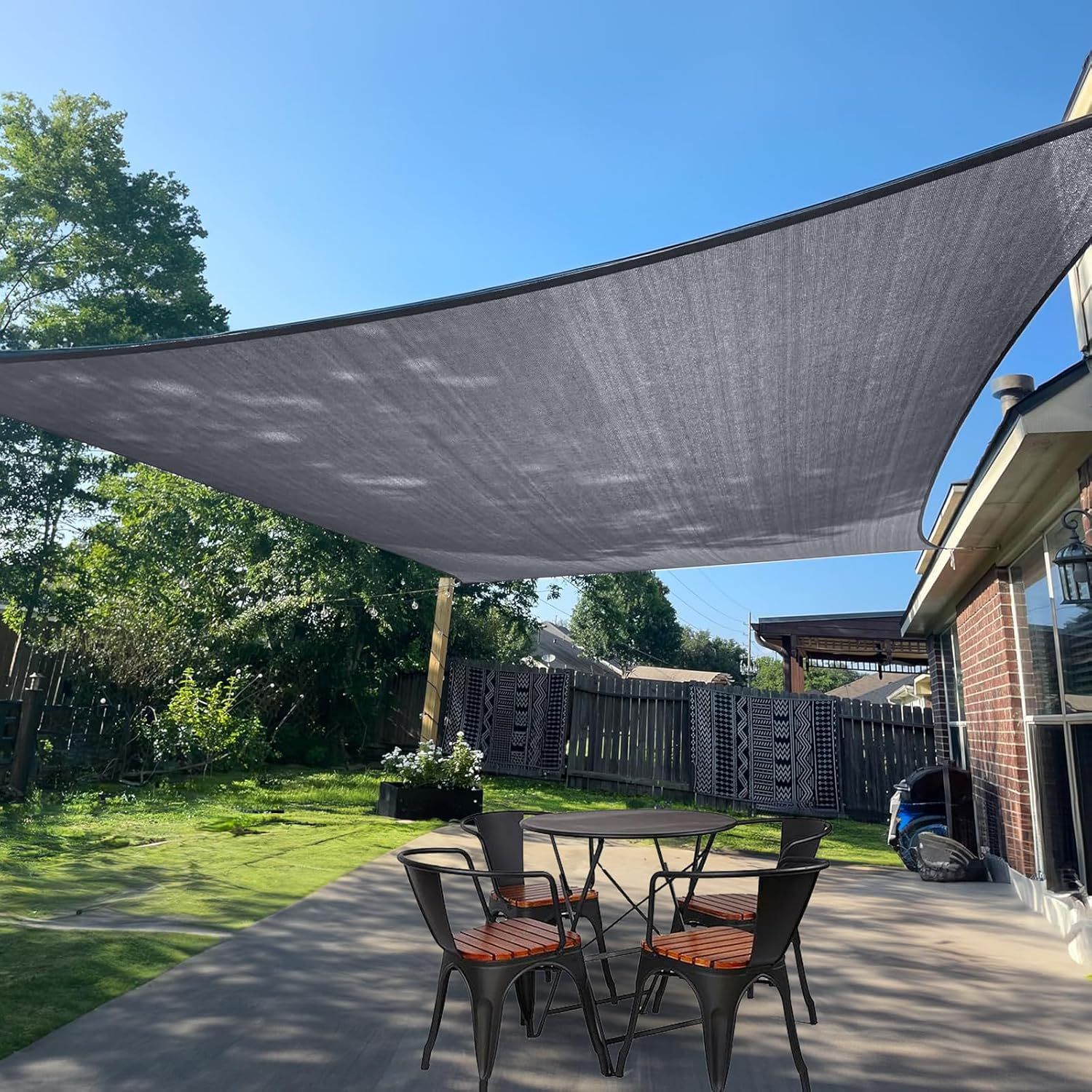 SUNLAX Dark Grey 8' x 12' UV Block Patio Shade Sail