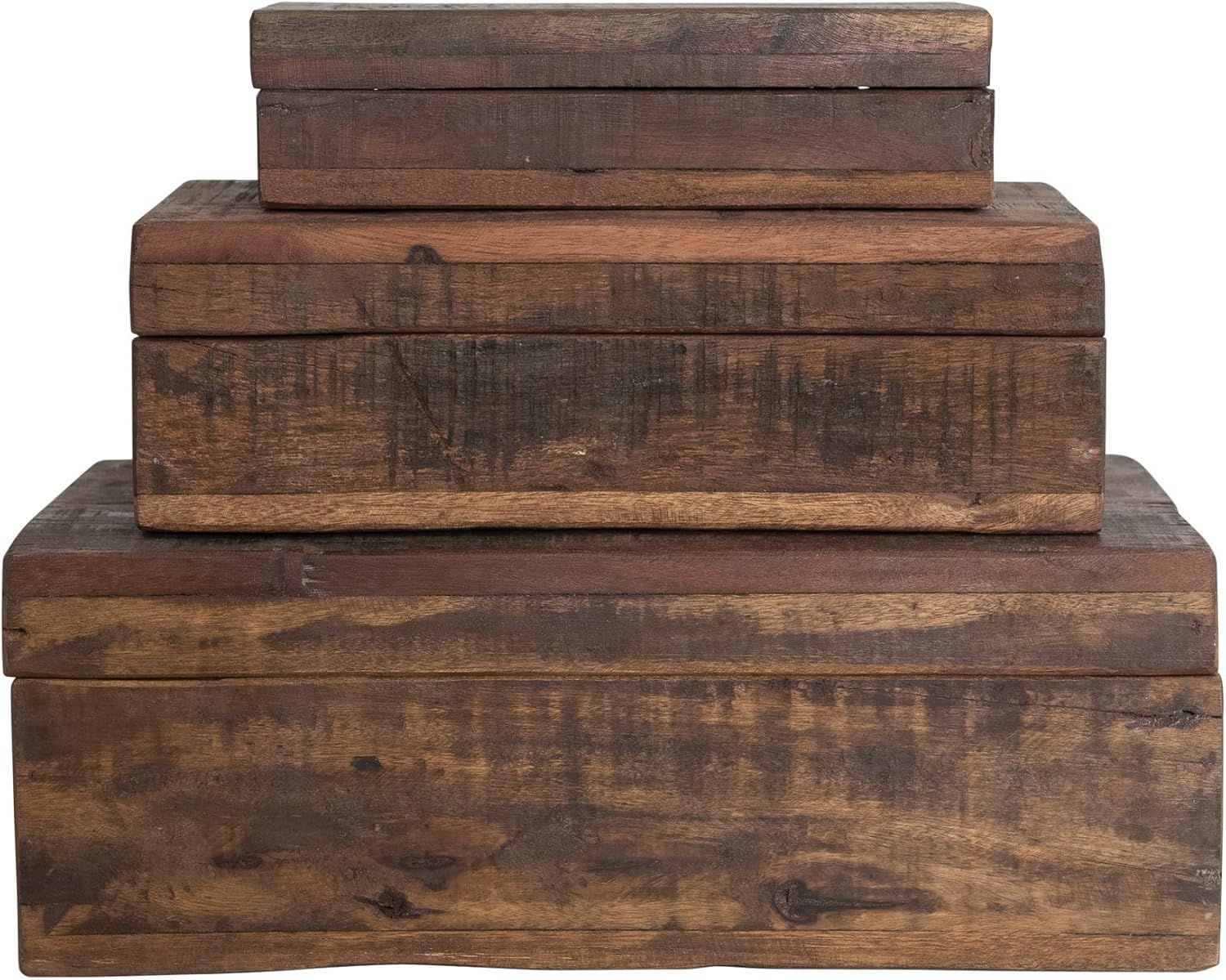 Set of 3 Reclaimed Natural Wood Storage Boxes