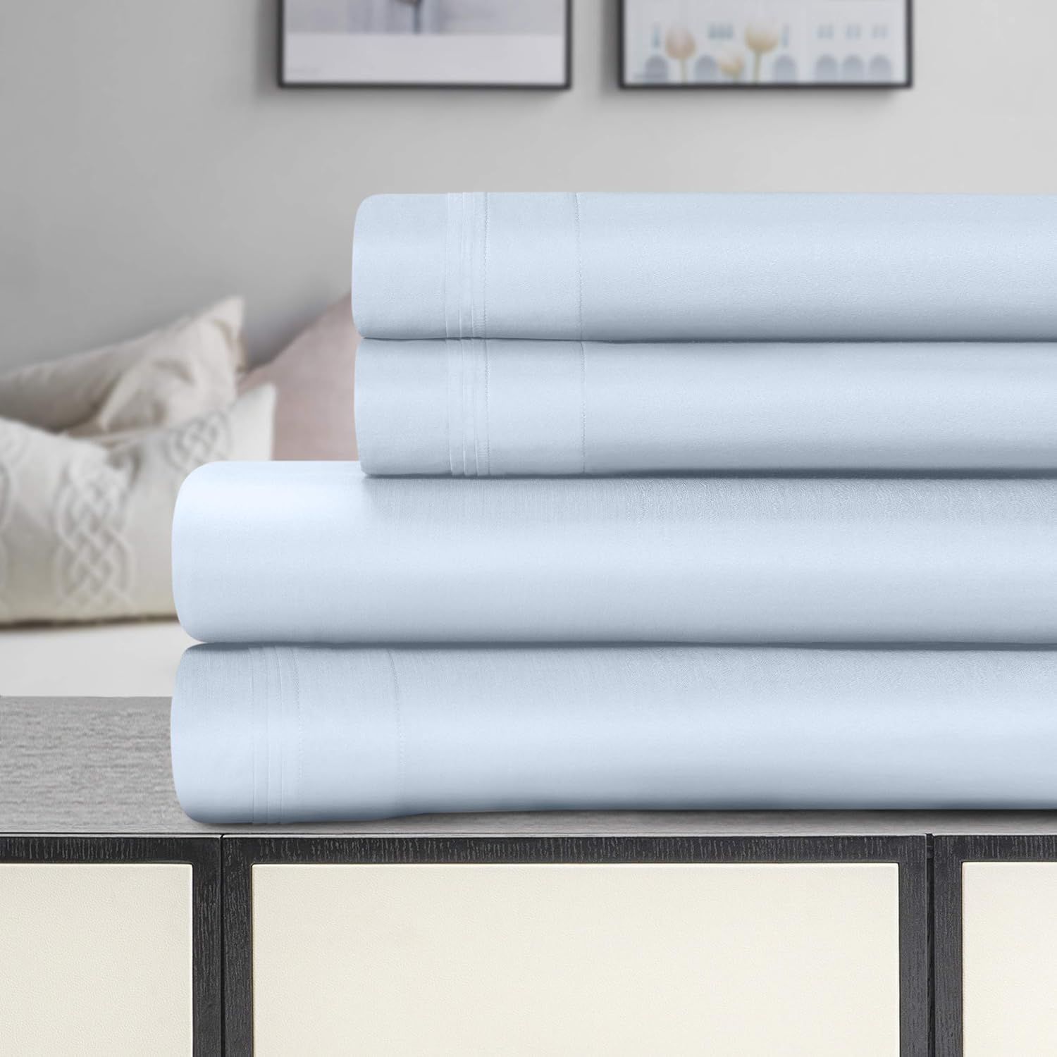 Light Blue Egyptian Cotton Queen Deep Pocket Sheet Set