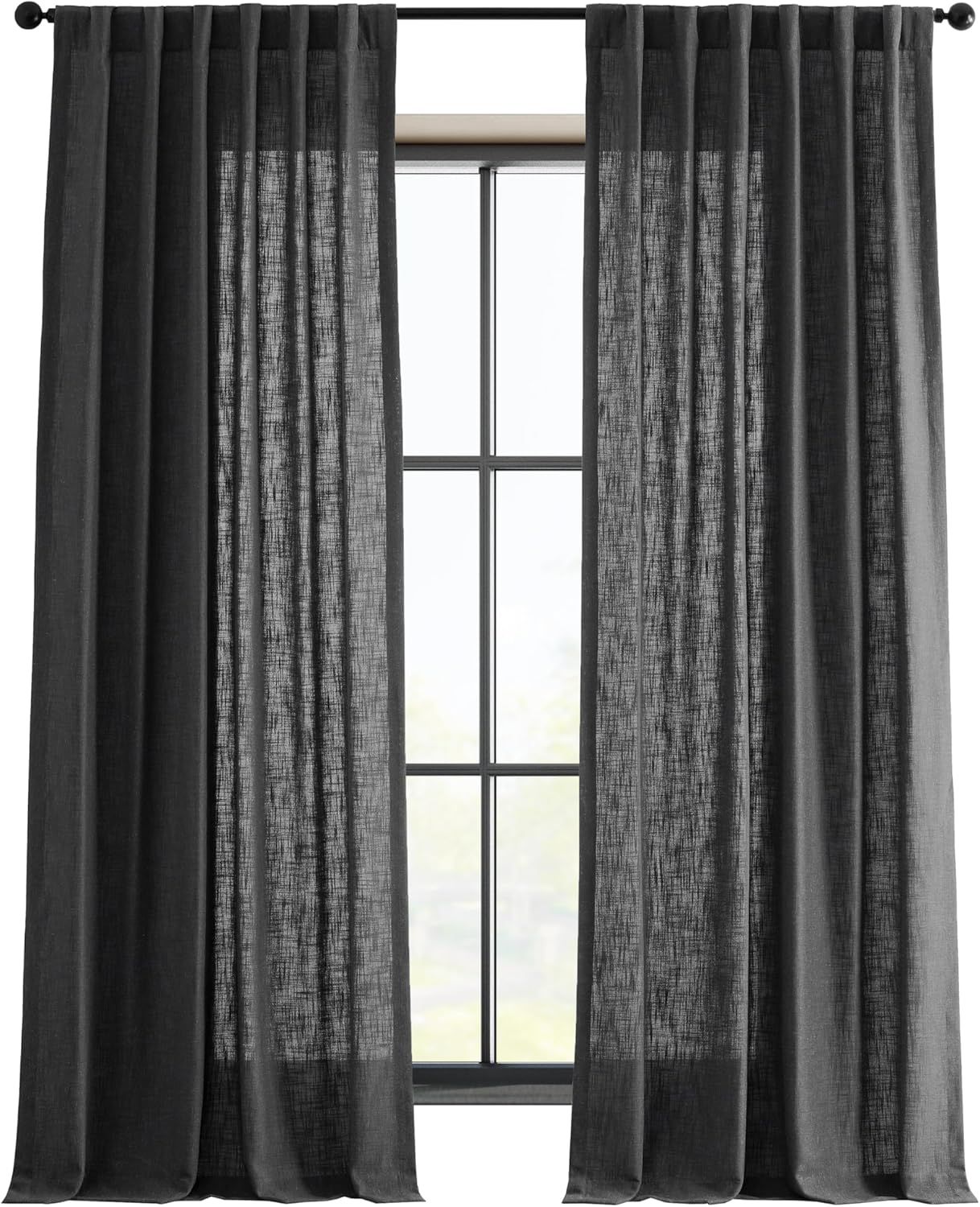 Slate Gray Faux Linen Light-Filtering Window Panel, 50" x 84"