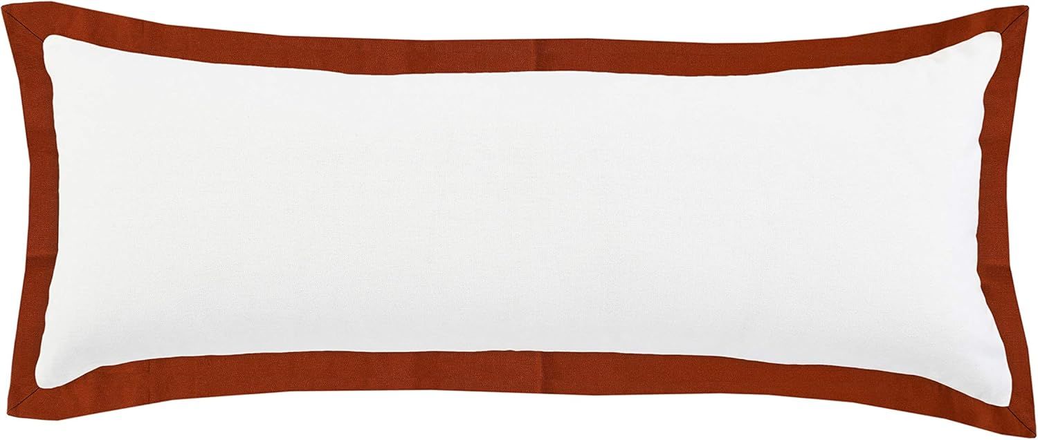 White and Cinnamon Rectangular Cotton Lumbar Pillow