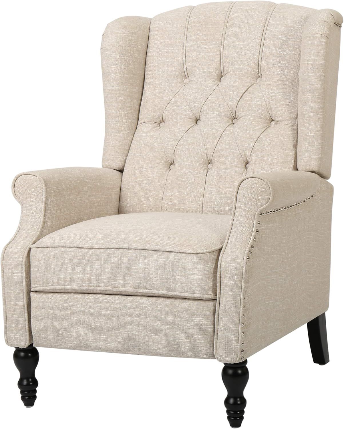 Elizabeth Light Beige Tufted Fabric Recliner Chair