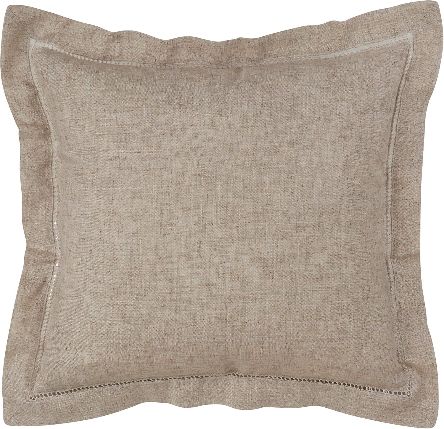 Natural Hemstitched Poly and Linen Blend Throw Pillow Cover, 22"x22"