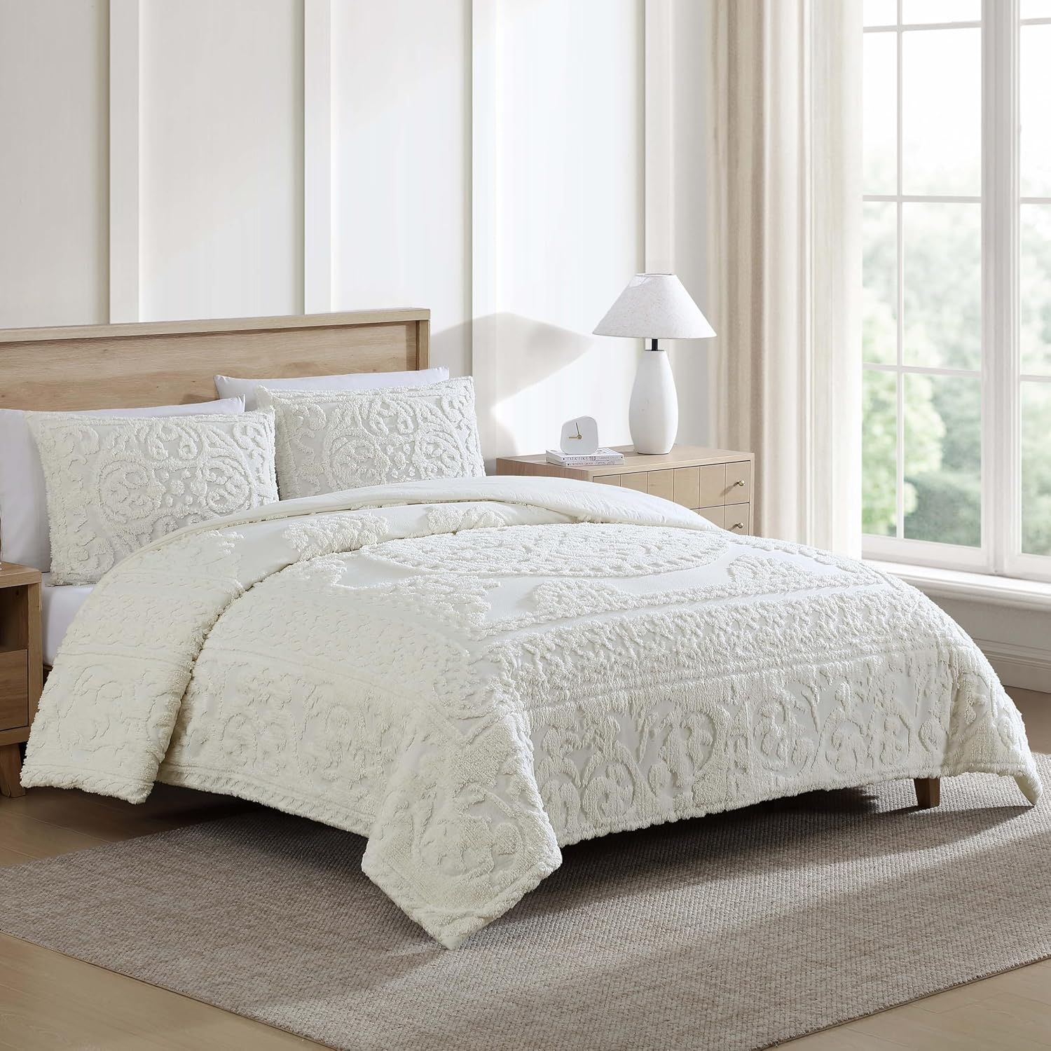 Ivory Queen Microfiber Chenille Comforter Set