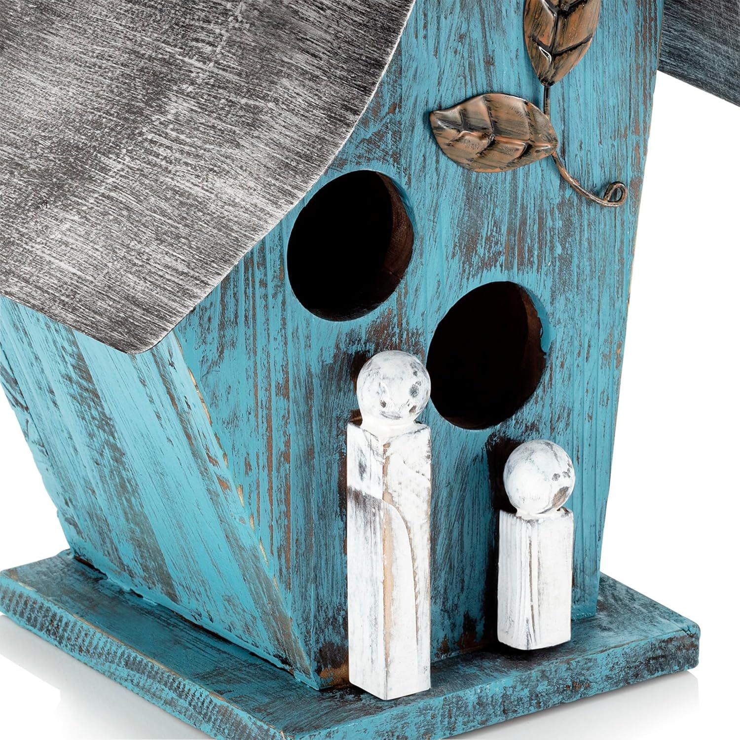 21" Tall Blue Distressed Wood and Metal Hanging Birdhouse