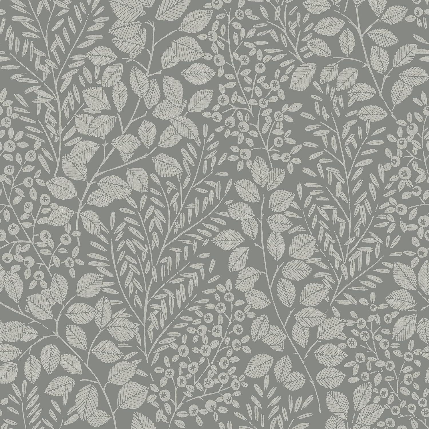 Elin Charcoal Berry Botanical Non-Pasted Vinyl Wallpaper