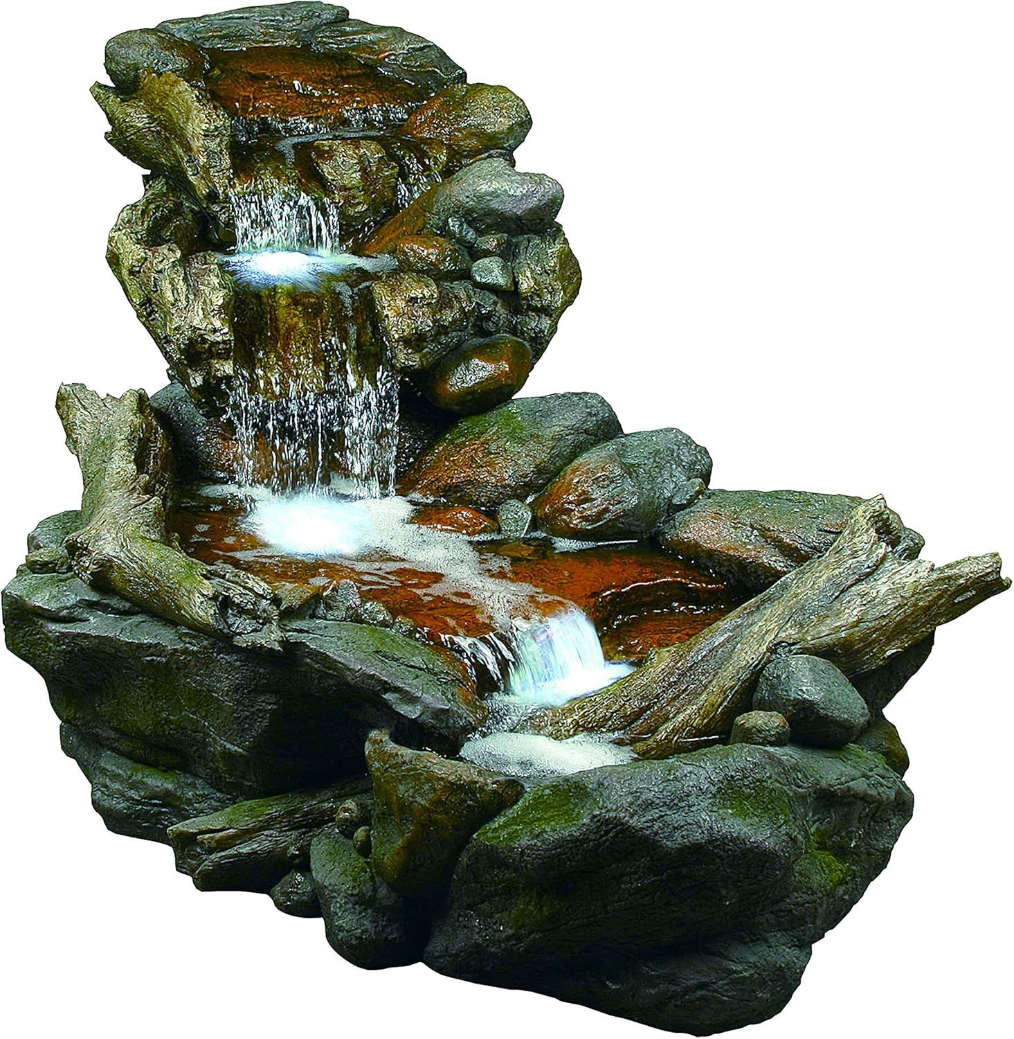 60" Gray Resin 3-Tier Rock River Fountain with LED Lights