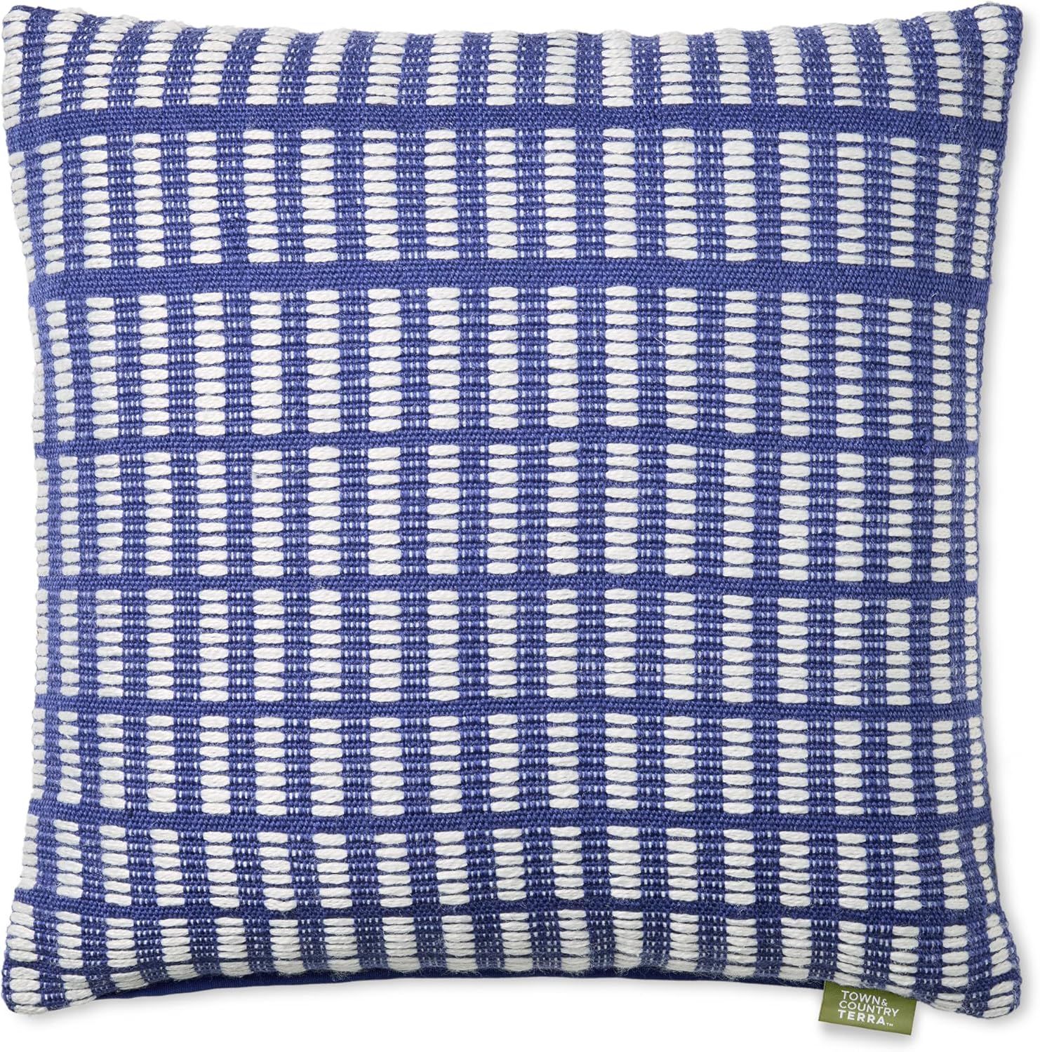 Blue and Ivory Geo Stripe Recycled Outdoor Pillow 20"x20"