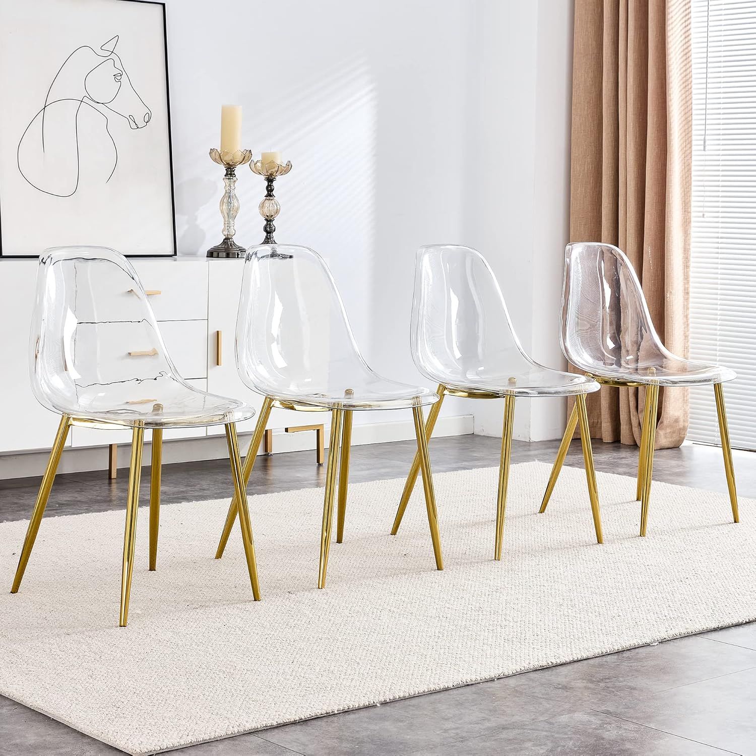 Clear Acrylic Side Chair with Gold Metal Legs