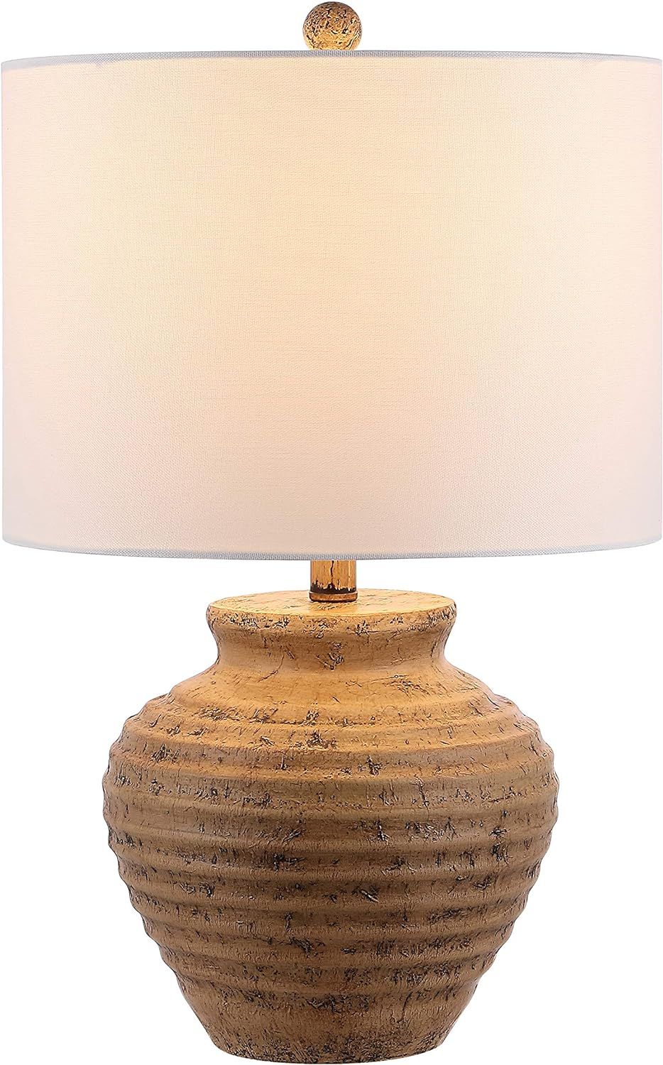 Kamryn Rustic Brown Resin Table Lamp with White Shade