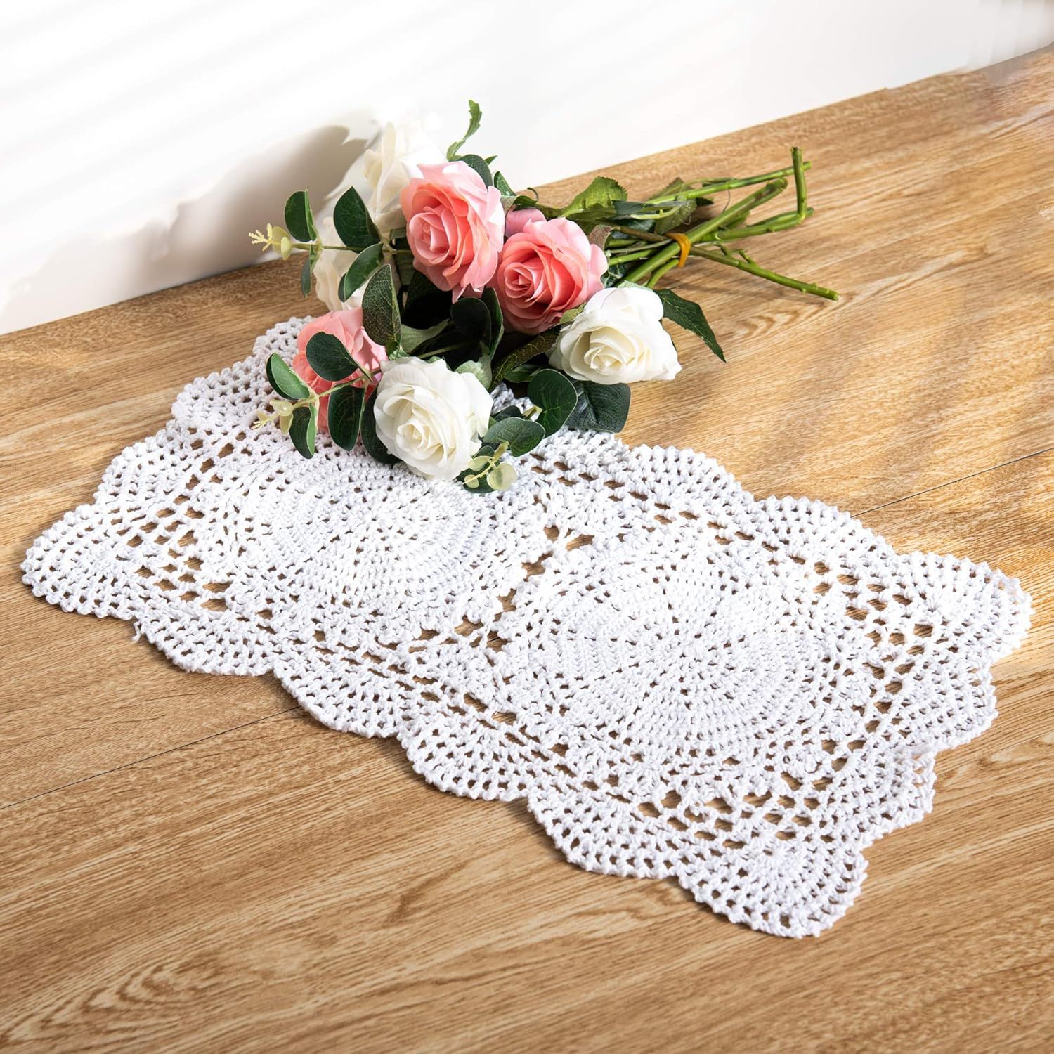 Handmade White Cotton Crochet Lace Placemats 10.6x16.9 Inch