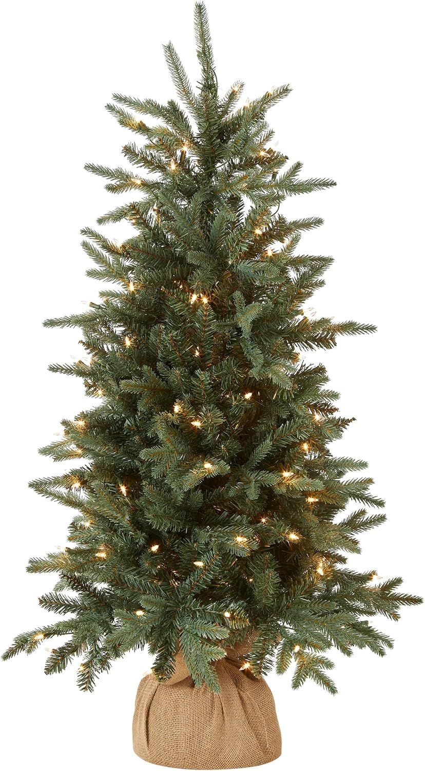 4' Pre-Lit Green Potted Burlap Christmas Tree with Clear Lights