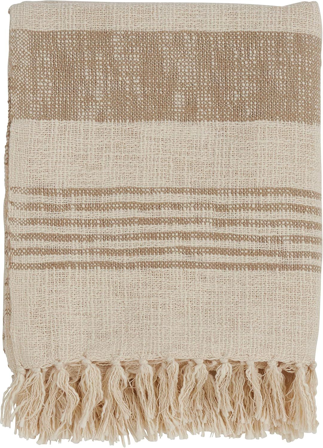 Natural Cotton Striped Reversible Throw Blanket with Tassels