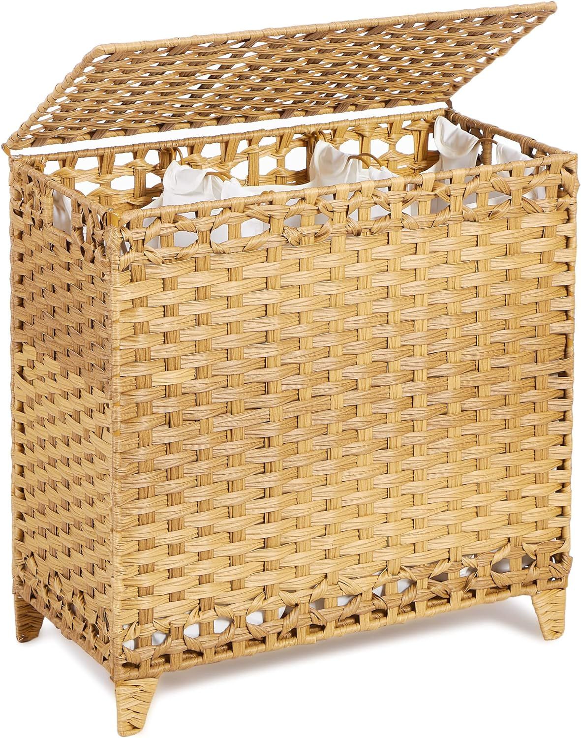 Natural Wicker Laundry Hamper with Lid and Liner Bags