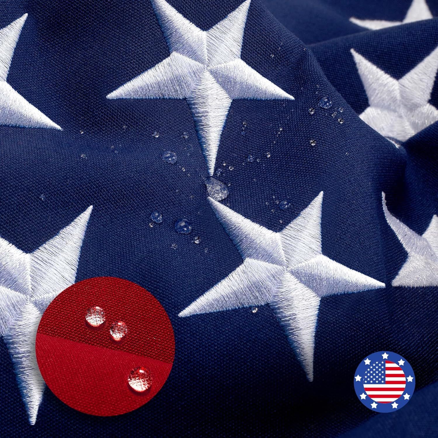 Patriotic Blue Polyester Outdoor American Flag with Embroidered Stars